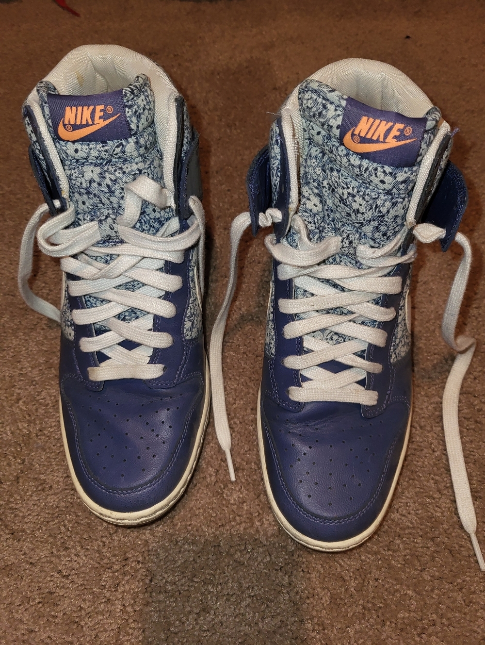 Nike Blue High-Top  Hidden Wedge Sneakers with White Laces and Orange Logo